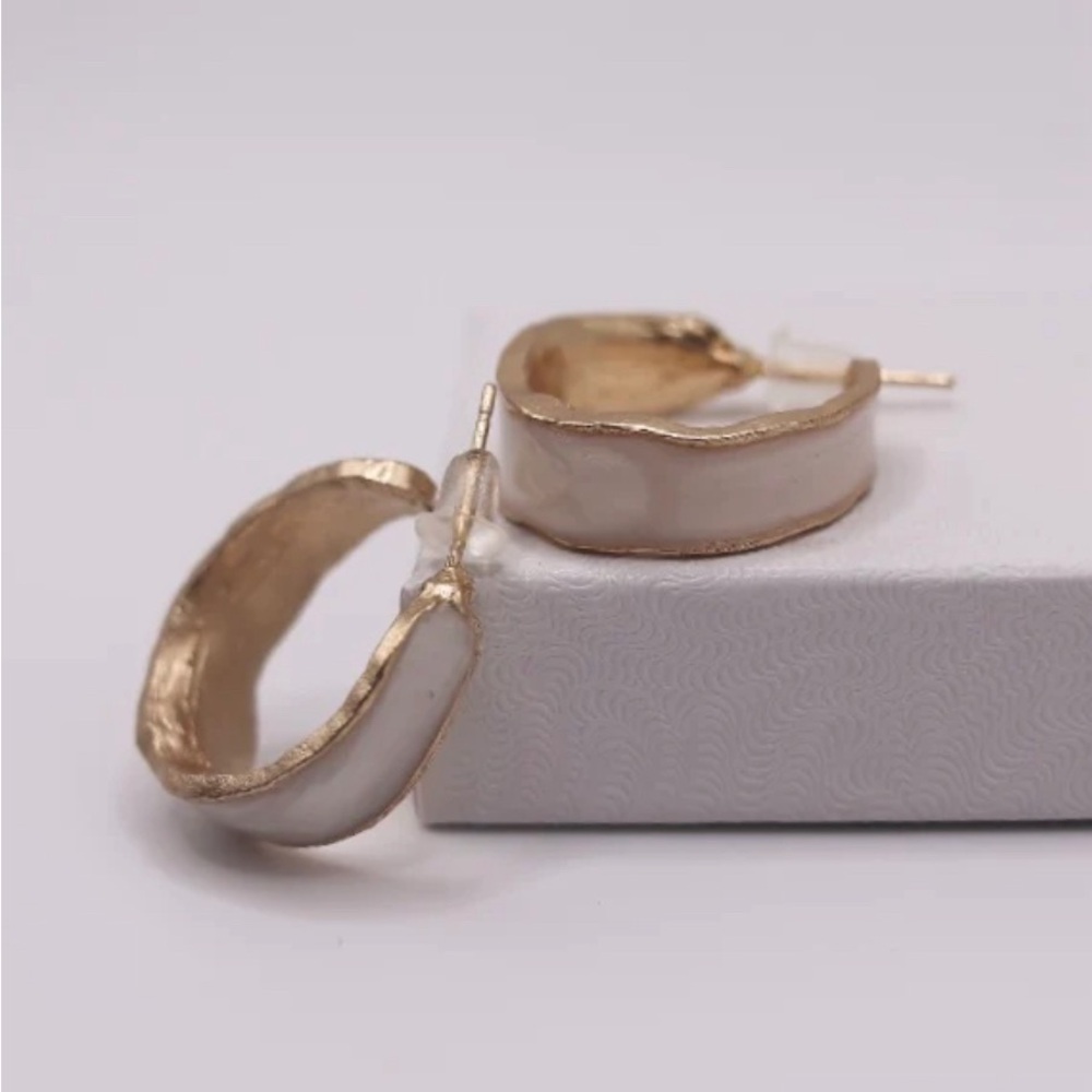 White Enamel Gold Hoops